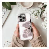 Teddy Bear iPhone 15 Pro csillogó köves tok, rózsaszín