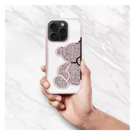 Teddy Bear iPhone 15 Pro csillogó köves tok, rózsaszín