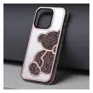 Teddy Bear iPhone 15 csillogó köves tok, rózsaszín