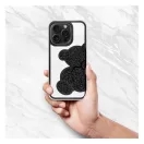 Teddy Bear iPhone 13 Pro csillogó köves tok, fekete