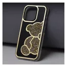 Teddy Bear iPhone 13 Pro csillogó köves tok, arany