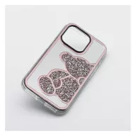Teddy Bear iPhone 16 Plus csillogó köves tok, rózsaszín