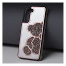 Teddy Bear Samsung Galaxy S23 Ultra csillogó köves tok, rózsaszín