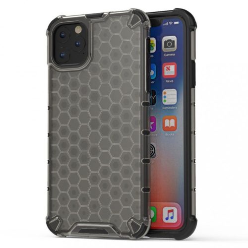 Apple iPhone 12 Pro Max, Műanyag hátlap védőtok, közepesen ütésálló, légpárnás sarok, méhsejt minta, Wooze Honey, fekete