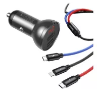   Baseus 2xUSB-A autós töltő LCD kijelzővel + 3in1 töltő kábellel, 4,8A, 24W, fekete