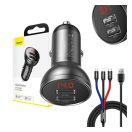 Baseus 2xUSB-A autós töltő LCD kijelzővel + 3in1 töltő kábellel, 4,8A, 24W, fekete