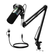   Maono PD200XS dinamikus gaming, gamer mikrofon állvánnyal, RGB világítással, fekete