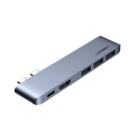   Ugreen 2XUSB-C, 3x USB-A 3.0 Adapter Hub, HDMI, MacBook kompatibilis, ezüst