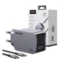 Ugreen Nexode Pro USB-A + 2x USB-C hálózati töltő adapter + USB-C kábel, 65W, 1.5m, fekete