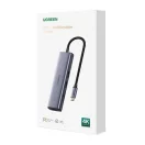 Ugreen USB-C Multifunkciós Adapter Hub, 2x USB-A 3.0, HDMI, RJ45, SD/TF, ezüst