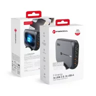   Forcell F-Energy GaN III VT-51 3xUSB-C + 2xUSB-A asztali töltő, PD, QC4.0, SFC2.0, 5A, 200W, szürke