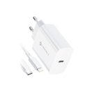 Forcell F-Energy TFK-TC-20WPD USB-C + USB-C-Lightning  töltő adapter kábellel, PD, QC4.0, 3A, 20W, fehér