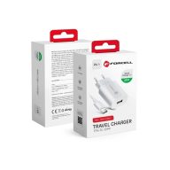   Forcell F-Energy TFK-TC-1099 USB-A + USB-A-USB-C töltő adapter kábellel, QC3.0, 2,4A, 18W, fehér