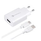 Forcell F-Energy TFK-TC-1099 USB-A + USB-A-USB-C töltő adapter kábellel, QC3.0, 2,4A, 18W, fehér