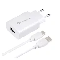   Forcell F-Energy TFK-TC-1099 USB-A + USB-A-USB-C töltő adapter kábellel, QC3.0, 2,4A, 18W, fehér
