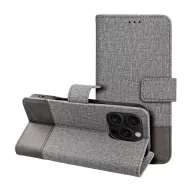   Gomma iPhone 16 Plus flip/oldalra nyíló tok kártyatartó résszel, szürke