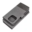 Gomma iPhone 16 Plus flip/oldalra nyíló tok kártyatartó résszel, szürke