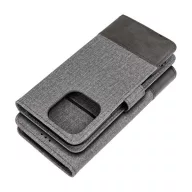   Gomma iPhone 16 Plus flip/oldalra nyíló tok kártyatartó résszel, szürke