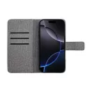 Gomma iPhone 16 Plus flip/oldalra nyíló tok kártyatartó résszel, szürke