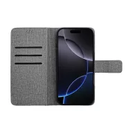   Gomma iPhone 16 Plus flip/oldalra nyíló tok kártyatartó résszel, szürke