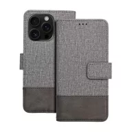   Gomma iPhone 16 Pro flip/oldalra nyíló tok kártyatartó résszel, szürke