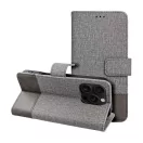 Gomma iPhone 16 Pro flip/oldalra nyíló tok kártyatartó résszel, szürke