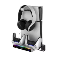   iPega PG-P5S011 Playstation 5 Slim multifunkciós RGB fali tartó állvány, fehér