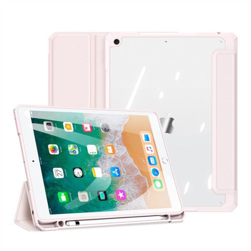 Apple iPad 9.7 (2017 / 2018), mappa tok, Smart Case, légpárnás sarok, közepesen ütésálló, Apple Pencil tartóval, átlátszó hátlap, Dux Ducis Toby, rózsaszín