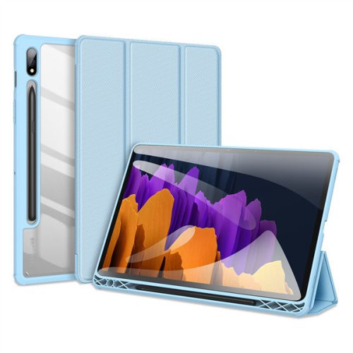 Samsung Galaxy Tab S7 11.0 / Tab S8 11.0, mappa tok, Trifold, légpárnás sarok, közepesen ütésálló, S-Pen tartóval, átlátszó hátlap, Dux Ducis Toby, kék