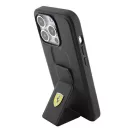 Ferrari Grip Stand Metal Logo iPhone 15 Pro kemény hátlap tok, fekete FEHCP15LGSPSIK