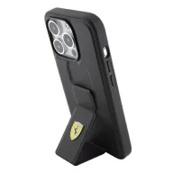   Ferrari Grip Stand Metal Logo iPhone 15 Pro kemény hátlap tok, fekete FEHCP15LGSPSIK