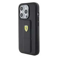   Ferrari Grip Stand Metal Logo iPhone 15 Pro Max kemény hátlap tok, fekete FEHCP15XGSPSIK