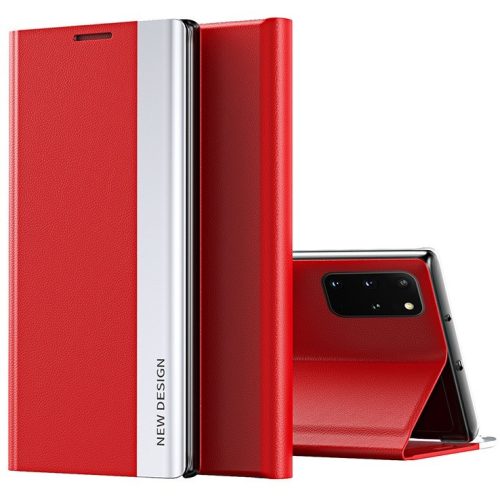 Samsung Galaxy A22 5G SM-A226B, Oldalra nyíló tok, stand, Wooze Silver Line, piros