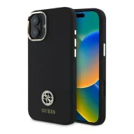   Guess Silicone Logo Strass 4G iPhone 16  hátlap tok, fekete GUHCP16SM4DGPK