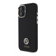   Guess Silicone Logo Strass 4G iPhone 16  hátlap tok, fekete GUHCP16SM4DGPK