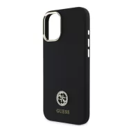   Guess Silicone Logo Strass 4G iPhone 16  hátlap tok, fekete GUHCP16SM4DGPK