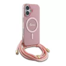 Guess Crossbody Cord Script iPhone 16 MagSafe hátlap tok karpánttal, rózsaszín GUHMP16SHCTSGNSP