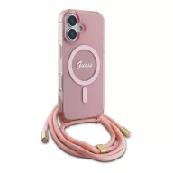   Guess Crossbody Cord Script iPhone 16 MagSafe hátlap tok karpánttal, rózsaszín GUHMP16SHCTSGNSP