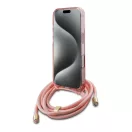 Guess Crossbody Cord Script iPhone 16 MagSafe hátlap tok karpánttal, rózsaszín GUHMP16SHCTSGNSP