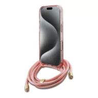  Guess Crossbody Cord Script iPhone 16 MagSafe hátlap tok karpánttal, rózsaszín GUHMP16SHCTSGNSP