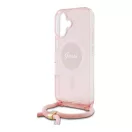 Guess Crossbody Cord Script iPhone 16 MagSafe hátlap tok karpánttal, rózsaszín GUHMP16SHCTSGNSP