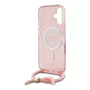 Guess Crossbody Cord Script iPhone 16 MagSafe hátlap tok karpánttal, rózsaszín GUHMP16SHCTSGNSP