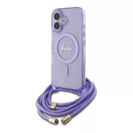   Guess Crossbody Cord Script iPhone 16 MagSafe hátlap tok karpánttal, lila GUHMP16SHCTSGNSU