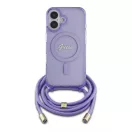Guess Crossbody Cord Script iPhone 16 MagSafe hátlap tok karpánttal, lila GUHMP16SHCTSGNSU