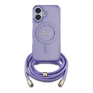   Guess Crossbody Cord Script iPhone 16 MagSafe hátlap tok karpánttal, lila GUHMP16SHCTSGNSU