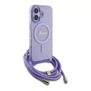 Guess Crossbody Cord Script iPhone 16 MagSafe hátlap tok karpánttal, lila GUHMP16SHCTSGNSU