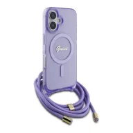   Guess Crossbody Cord Script iPhone 16 MagSafe hátlap tok karpánttal, lila GUHMP16SHCTSGNSU