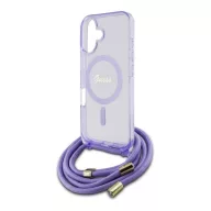   Guess Crossbody Cord Script iPhone 16 MagSafe hátlap tok karpánttal, lila GUHMP16SHCTSGNSU