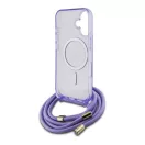 Guess Crossbody Cord Script iPhone 16 MagSafe hátlap tok karpánttal, lila GUHMP16SHCTSGNSU