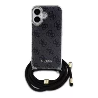   Guess Crossbody Cord 4G Print iPhone 16 hátlap tok, fekete GUHCP16SHC4SEK